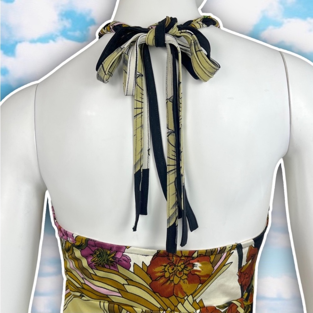 HALE BOB Y2K Tropical Crochet Trim Silk Halter Mini Dress Beach Coastal Boho - Picture 7 of 11
